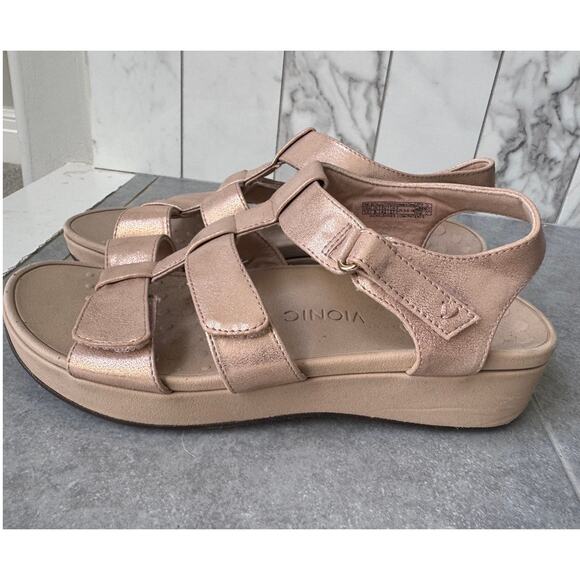 Vionic Rose Gold Orthotic Sandals Size 10 | Adjustable Straps | Comfort Wedge - Picture 2 of 5